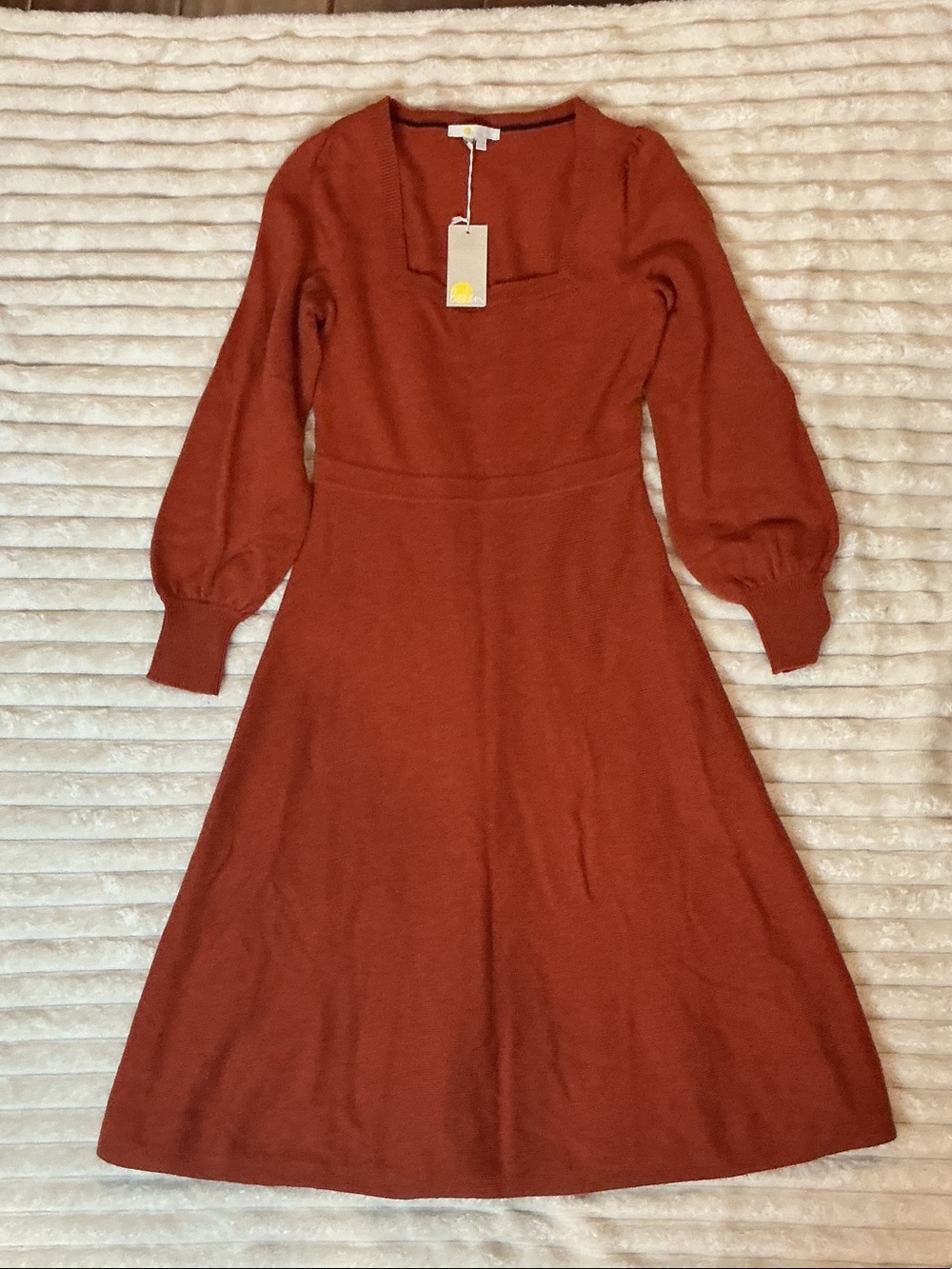 Boden Rust Long Sleeve Square Neck Knit Dress burnt orange 8T